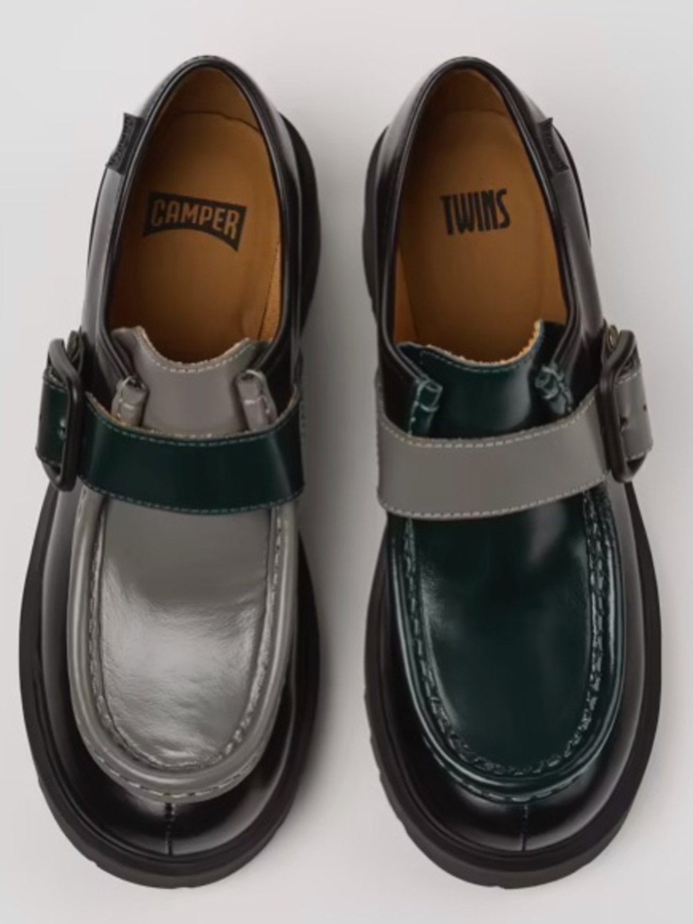 CAMPER Twins Black and gray leather loafers for women Sz: 38